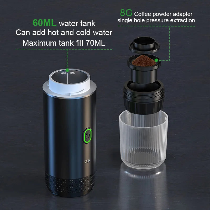 DENOKIN Wireless Portable Espresso Machine for Car - On-the-Go Coffee Maker
