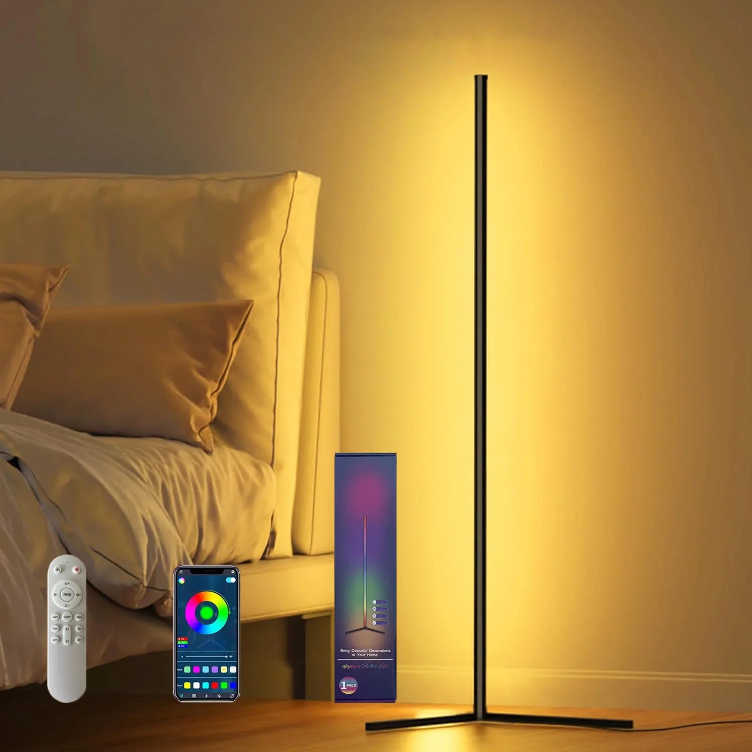 Vabena RGB LED Smart Corner Floor Lamp - Music Sync & 16M Colors