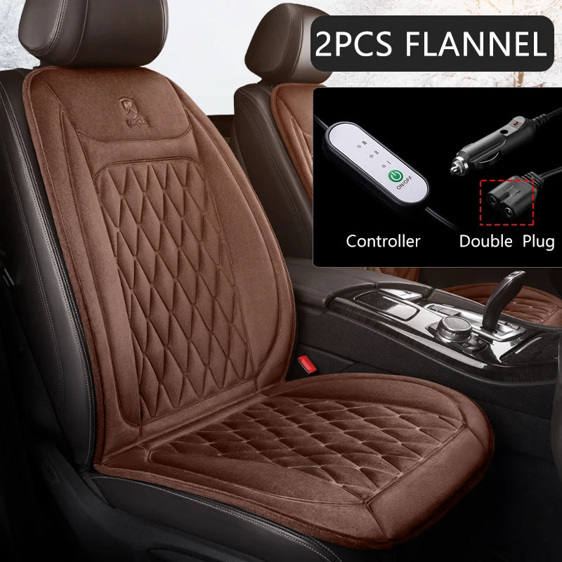 12V Heated Car Seat Cushion | Universal Cloth & Flannel Set
