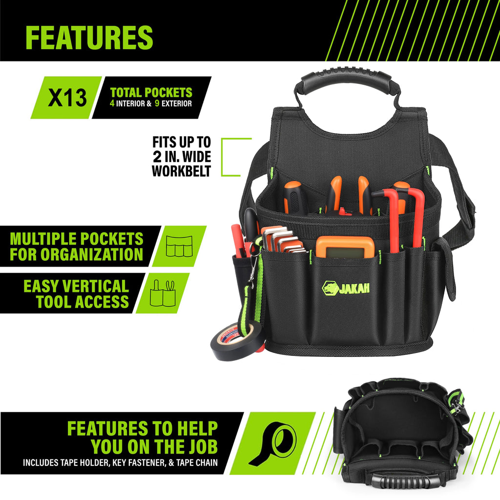 JAKAH Professional Electricians Tool Pouch | 21 Pockets, Ergonomic Handle