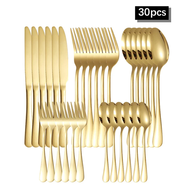 Vabena Golden Stainless Steel Cutlery Set - Elegant Dining | Premium Gold Flatware