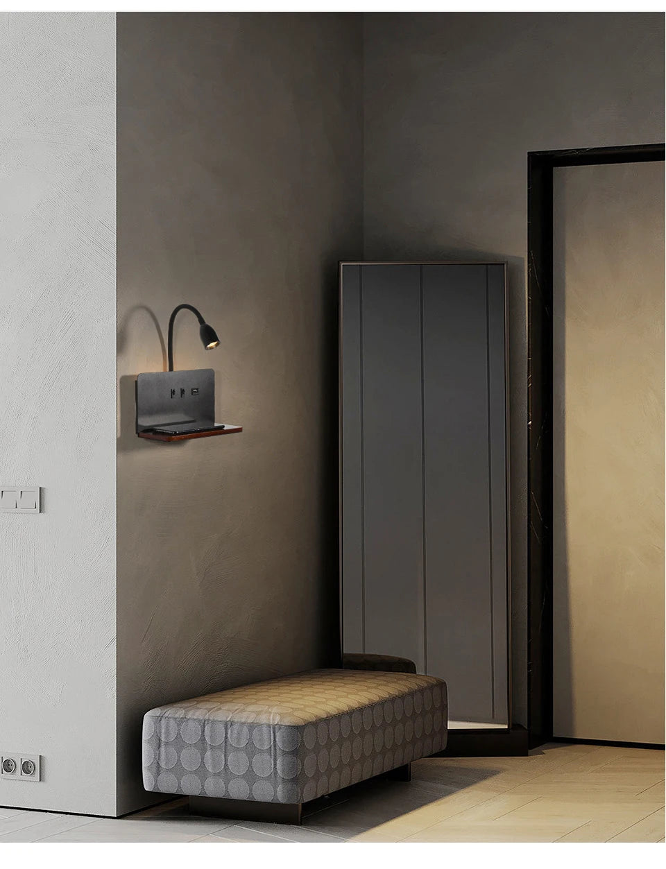 Modern 360° Rotatable LED Wall Lamp with USB & Wireless Charging for Bedside