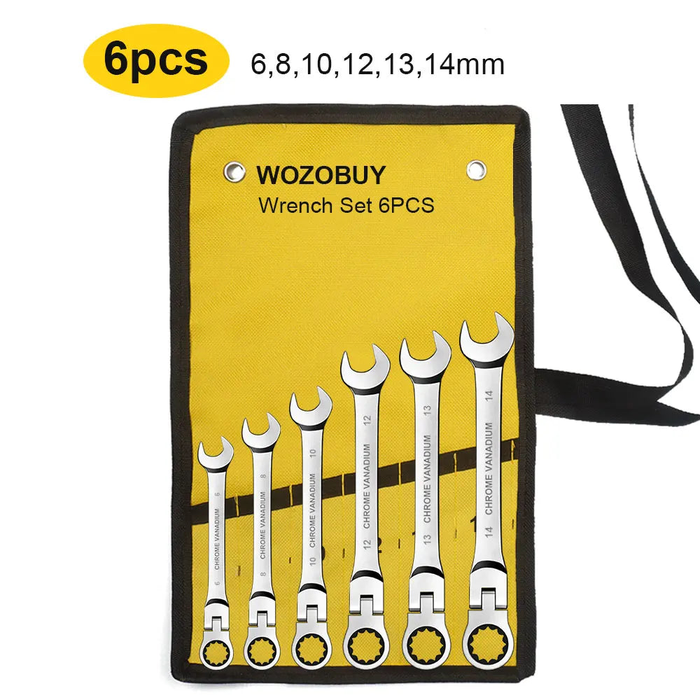 Ratcheting Flex Head Spanner Set | 6-23mm Metric Wrench Kit