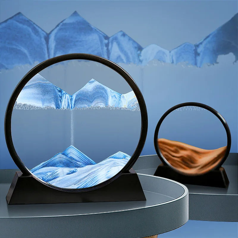3D Moving Sand Art Deep Sea Sandscape | Round Glass Desk Decor & Gift
