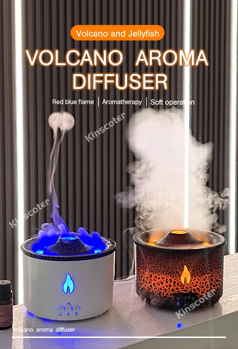 KINSCOTER Volcano Flame & Jellyfish Aroma Diffuser - 360ml Essential Oil Humidifier