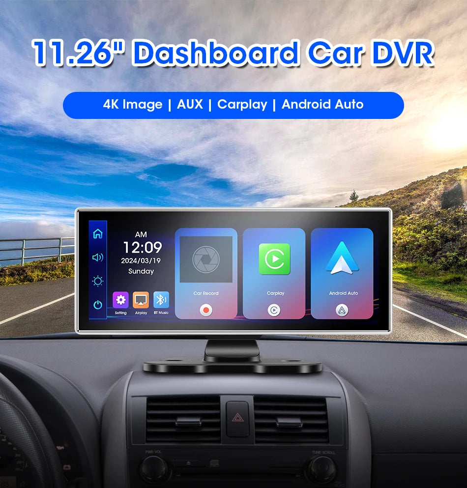 10/11.26" 4K Dash Cam with Wireless Carplay & Android Auto | GPS | Dual Lens
