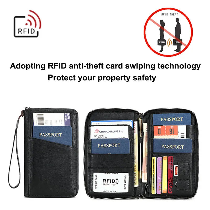 Travel Passport Wallet - RFID Anti-Theft PU Leather Organizer for Men & Women