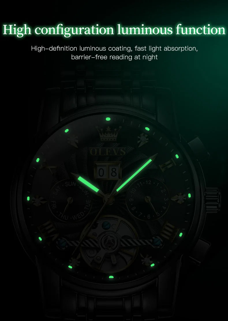 OLEVS Classic Men's Tourbillon Automatic Multi-function High-End Watch