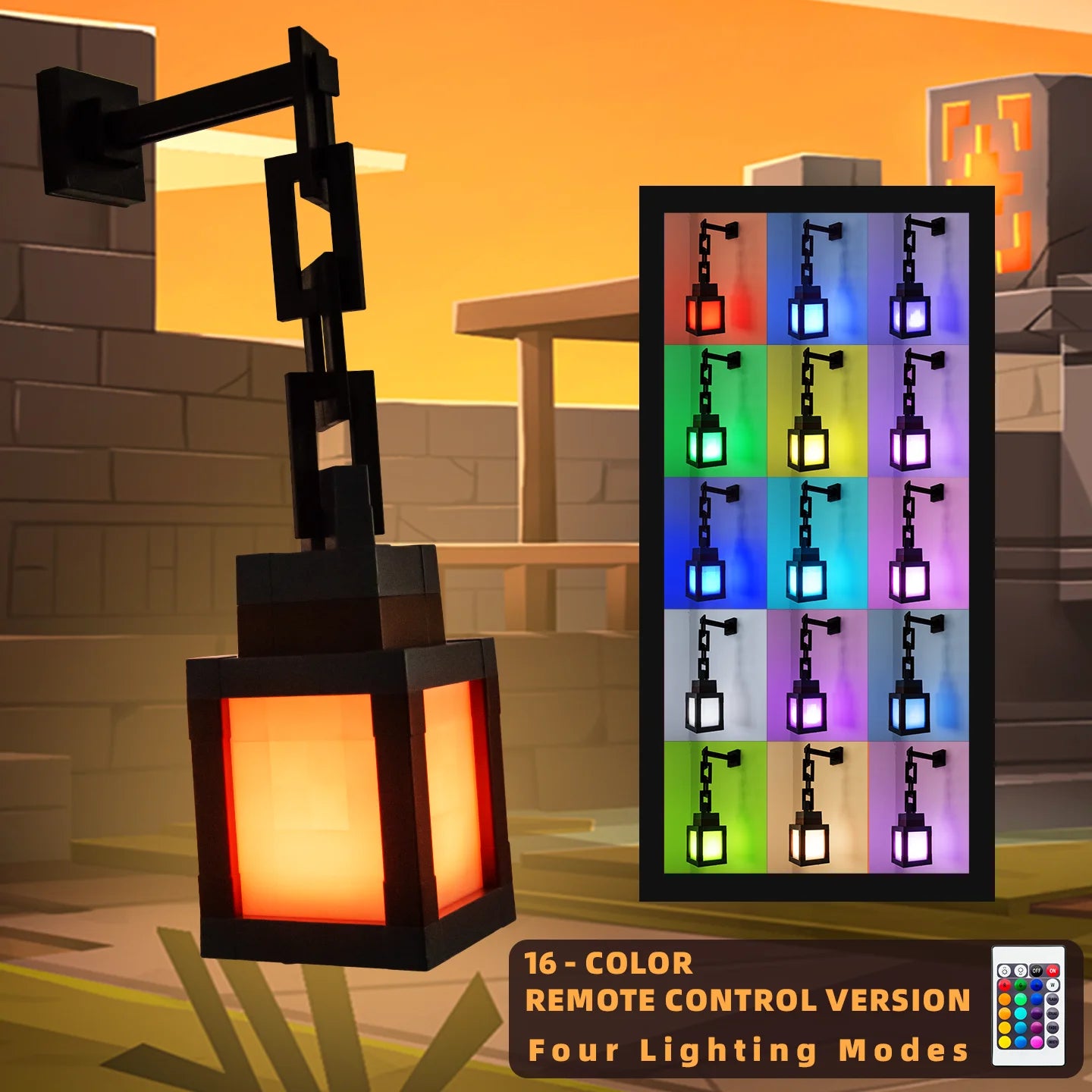 Pixel Style Portable Lantern Tabletop Night Light - 16 Colors for DIY Decor