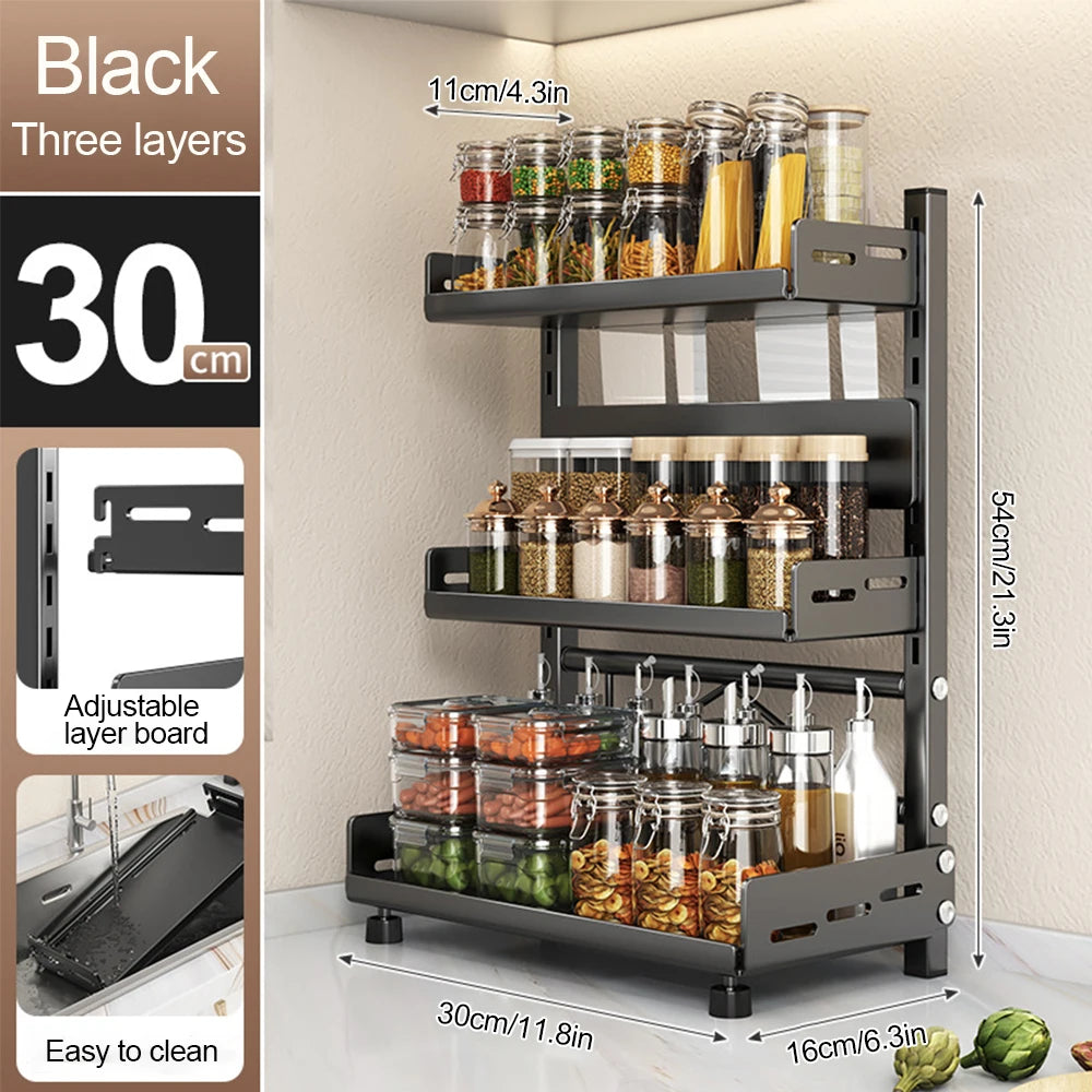 3 Tier Adjustable Spice Rack - Countertop & Cabinet Kitchen Organizer