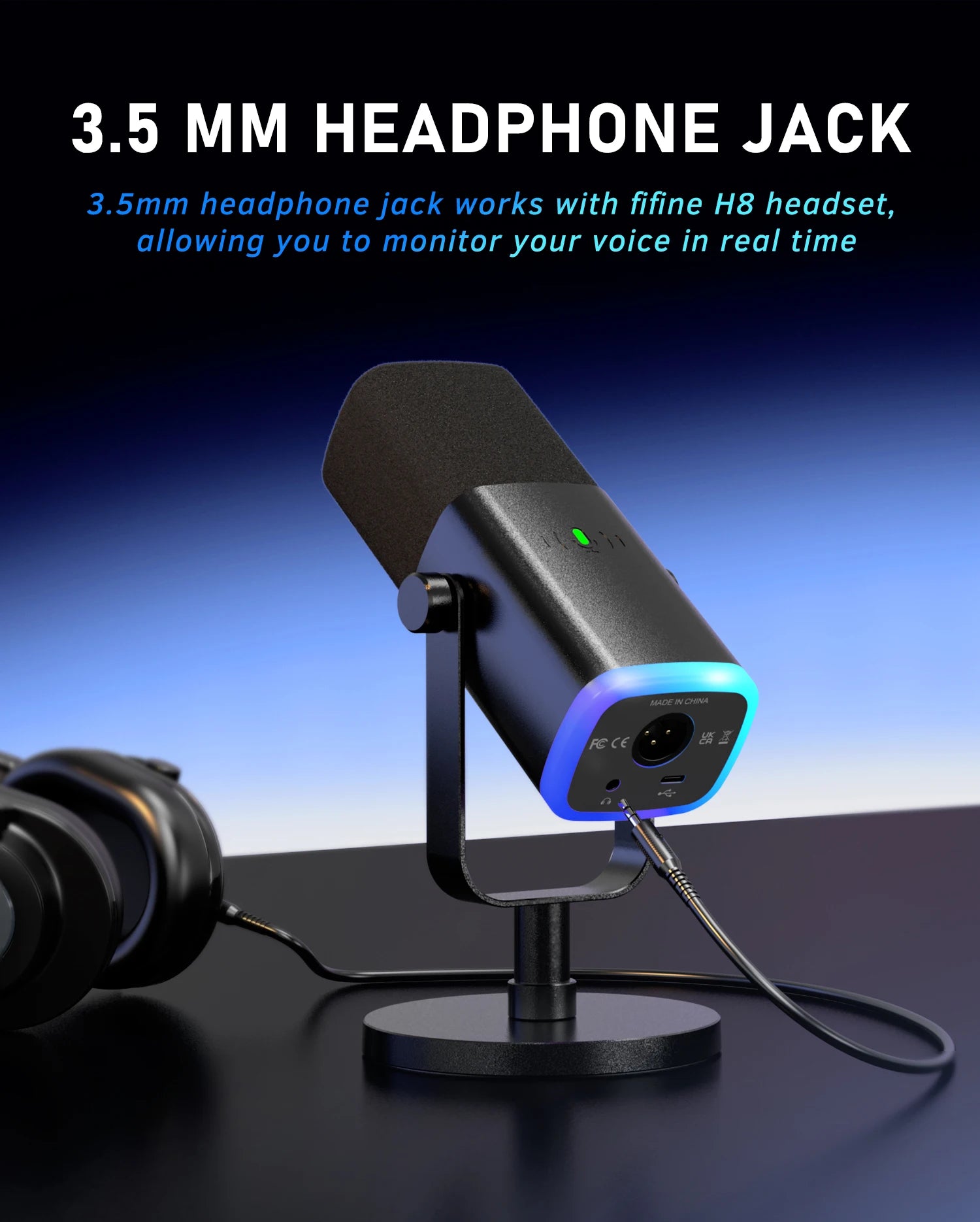 FIFINE AM8 USB/XLR Dynamic Gaming Microphone with Mute & Headphone Jack