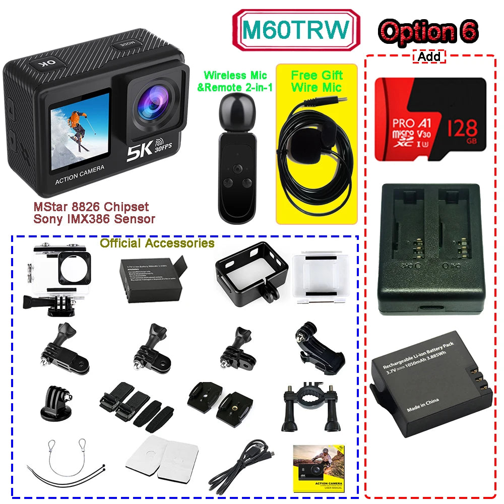 Sony IMX576 5K 4K 60FPS Waterproof 48MP Wi-Fi Action Camera for Adventure
