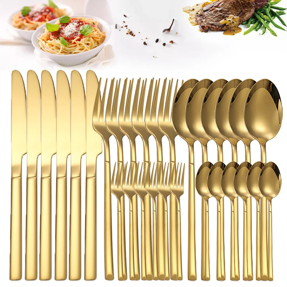 Luxury Gold Cutlery Set - 30-Piece Stainless Steel Dining
