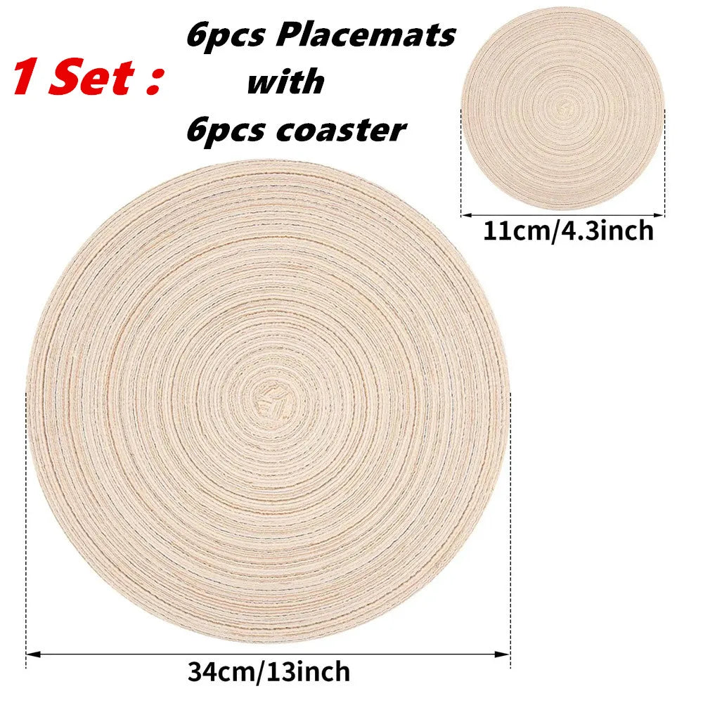 Elegant Round Braided Washable Placemats - Set of 6