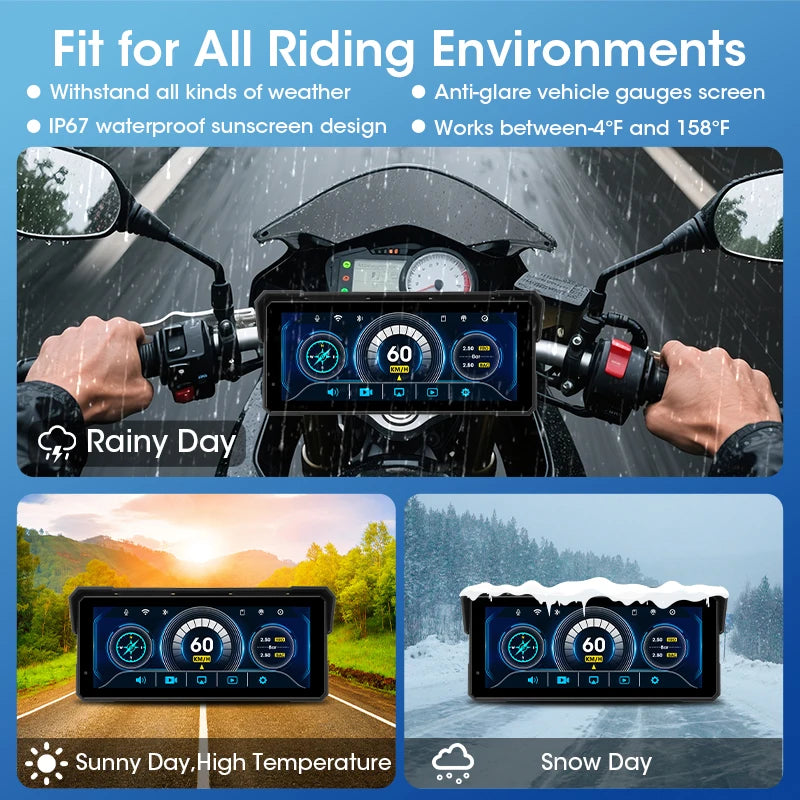 Jansite 8.1" 4K Motorcycle DVR Monitor with CarPlay & GPS