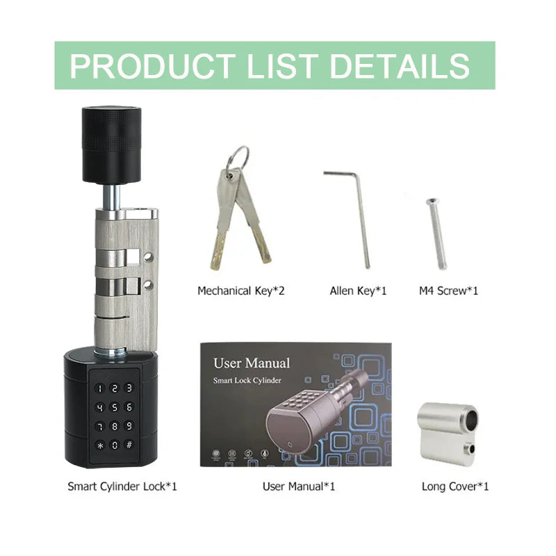 Tuya Smart Biometric Door Lock Cylinder - Keypad & App Access