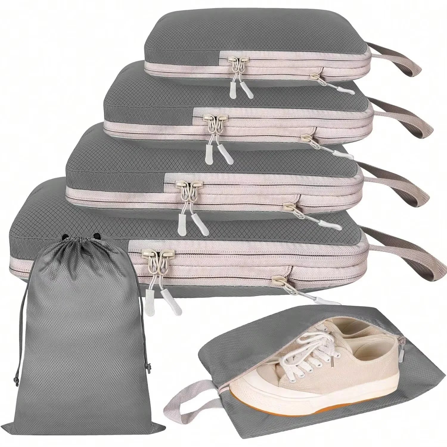 Compressible Travel Packing Cubes Set - Waterproof Luggage Organizers