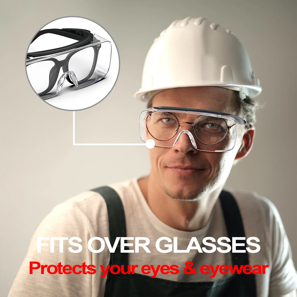 Vabena HM6 Adjustable Safety Glasses Over Glasses - ANSI Z87.1 Anti-Fog & Scratch Resistant