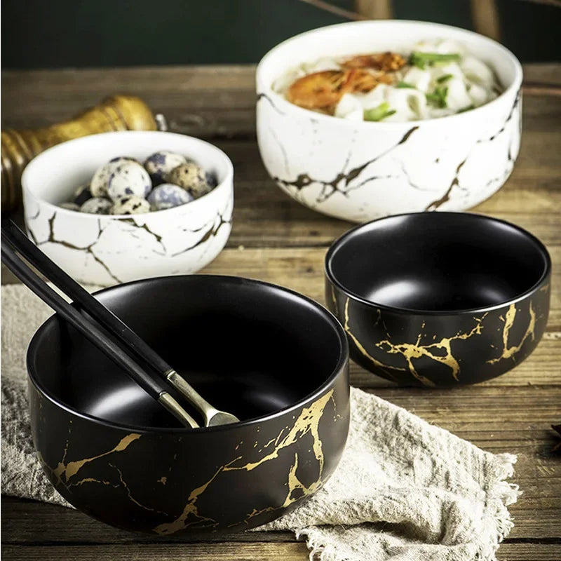 Nordic Marble Ceramic Bowl Set - Elegant Kitchen & Dining