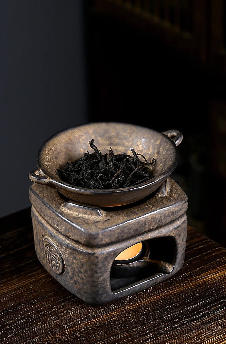 Vintage Hand-Made Tea Warmer Set - Stove & Teapot