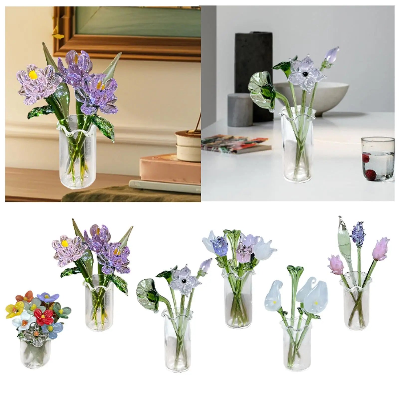 Glass Flower Bouquet with Vase - Everlasting Artificial Flowers for Girlfriend, Birthday, Wedding