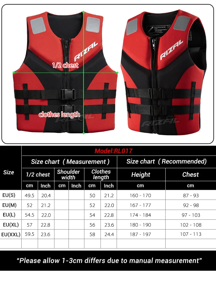 Adult Life Vest for Water Sports, Kayak, Wakeboard & Rescue - High Visibility Safety Jacket