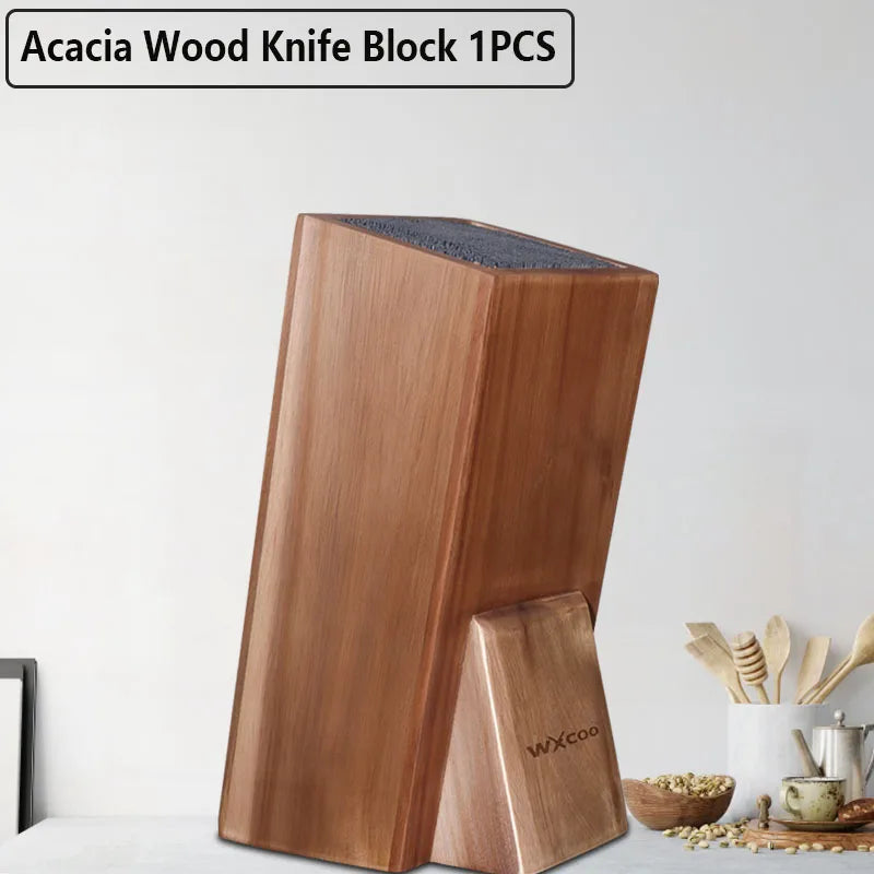 Acacia Wood Universal Knife Block - Space-Saving & Stylish Kitchen Organizer