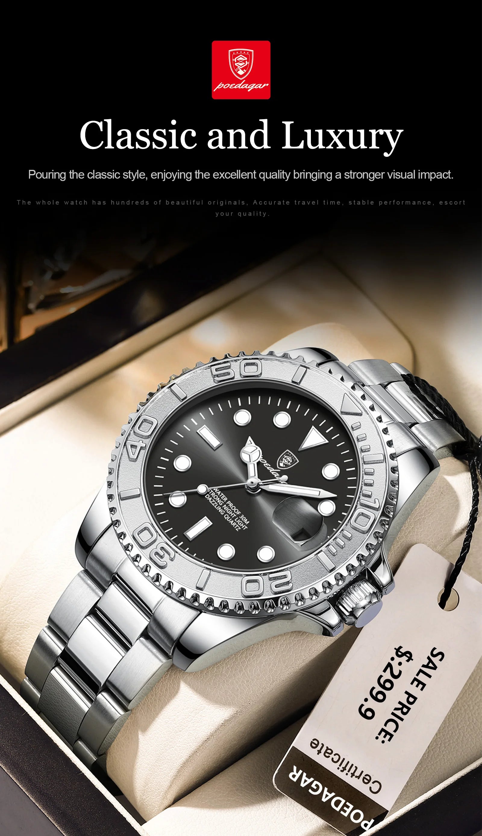 POEDAGAR Luxury Men's Quartz Watch - Waterproof & Luminous Date