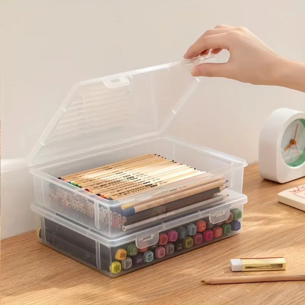 Large Transparent Pencil Case - Notebook & Marker Storage for School