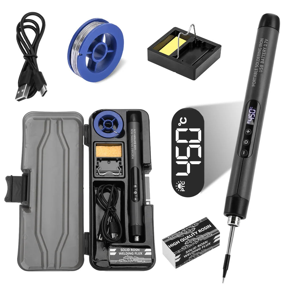 Portable USB-C Soldering Iron Set - 600mAh Battery, Adjustable Temp for DIY & Repairs