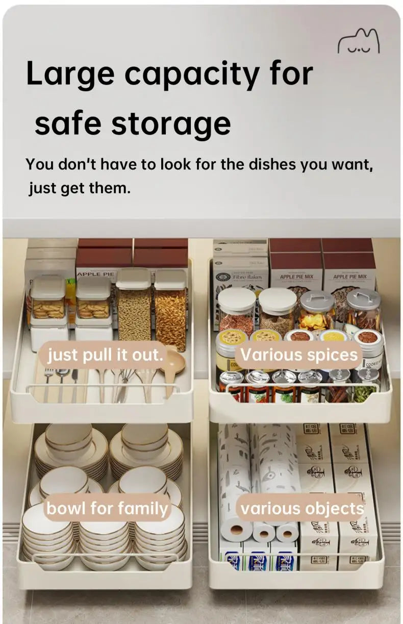 Kitchen Cabinet Pull-Out Drawer Organizer - Spice Rack & Storage Tray