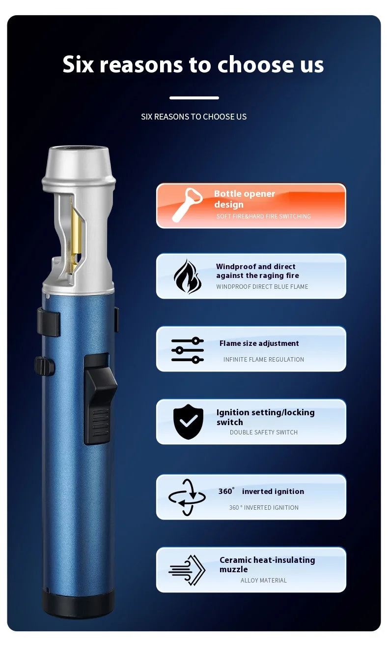Powerful Metal Gas Lighter - Windproof Torch for Kitchen, BBQ & Cigars