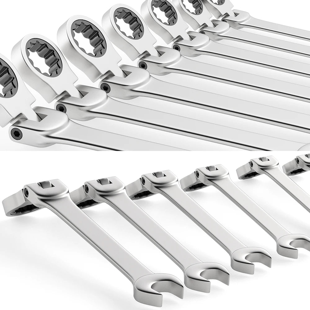 Ratcheting Flex Head Spanner Set | 6-23mm Metric Wrench Kit