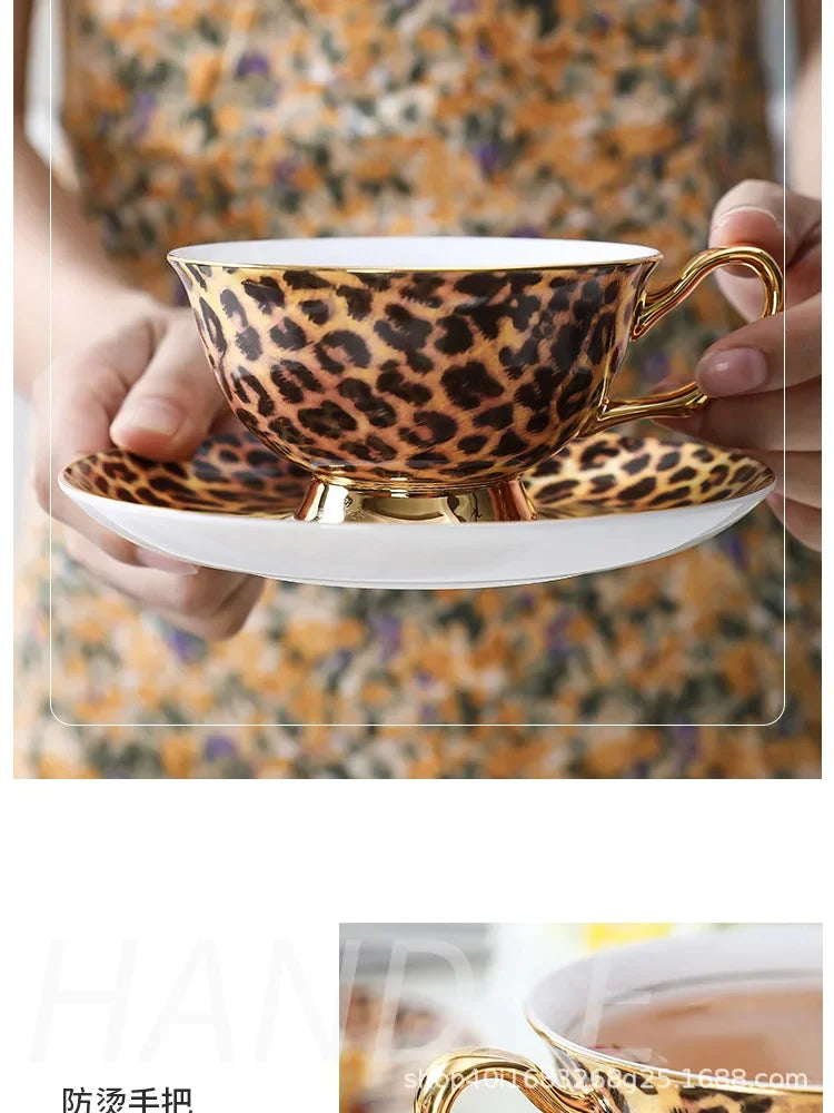 Retro Leopard Bone China Coffee & Tea Set | Luxury Tableware