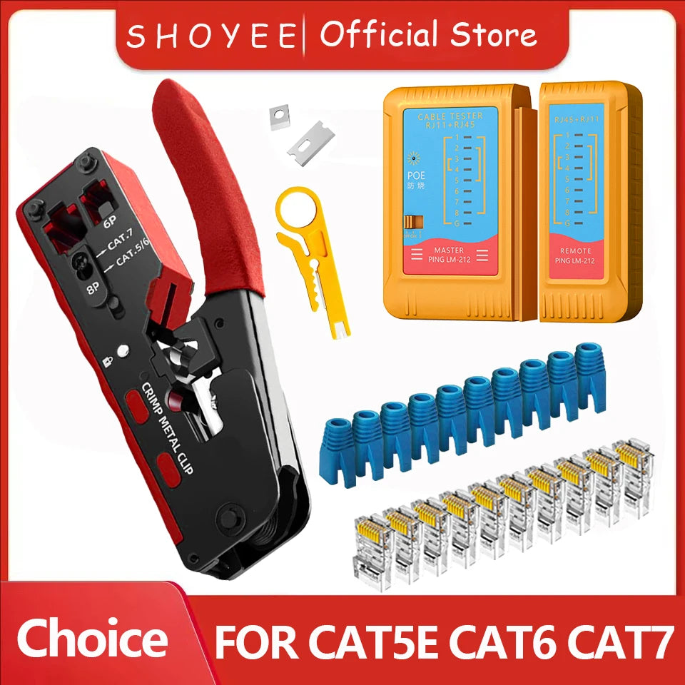 Vabena RJ45 RJ12 RJ11 Pass Through Crimp Tool & Stripper Kit | Cat5e-Cat7 Ethernet Crimper