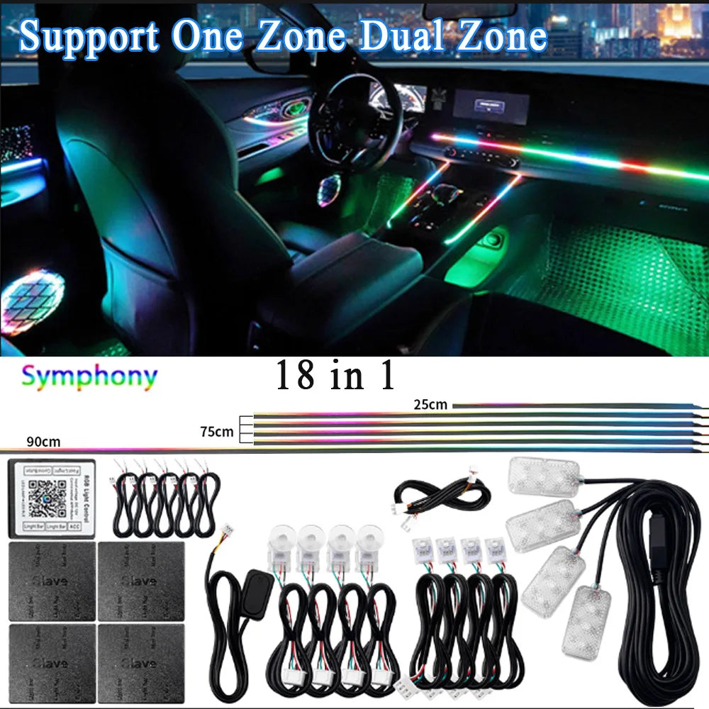 RGB LED Car Ambient Light Kit - APP Control Streamer Atmosphere Lamp