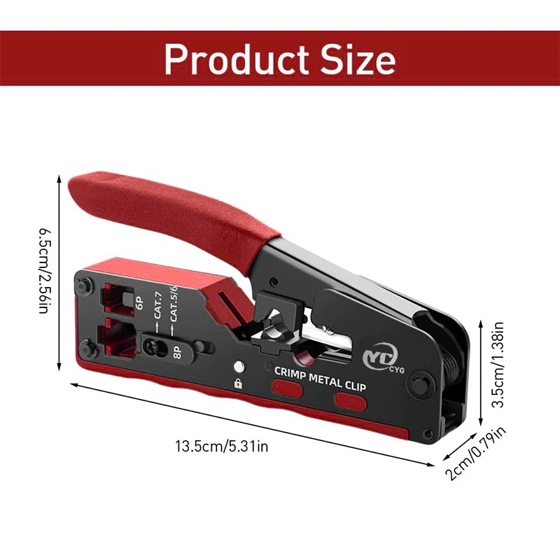 Vabena RJ45 RJ12 RJ11 Pass Through Crimp Tool & Stripper Kit | Cat5e-Cat7 Ethernet Crimper