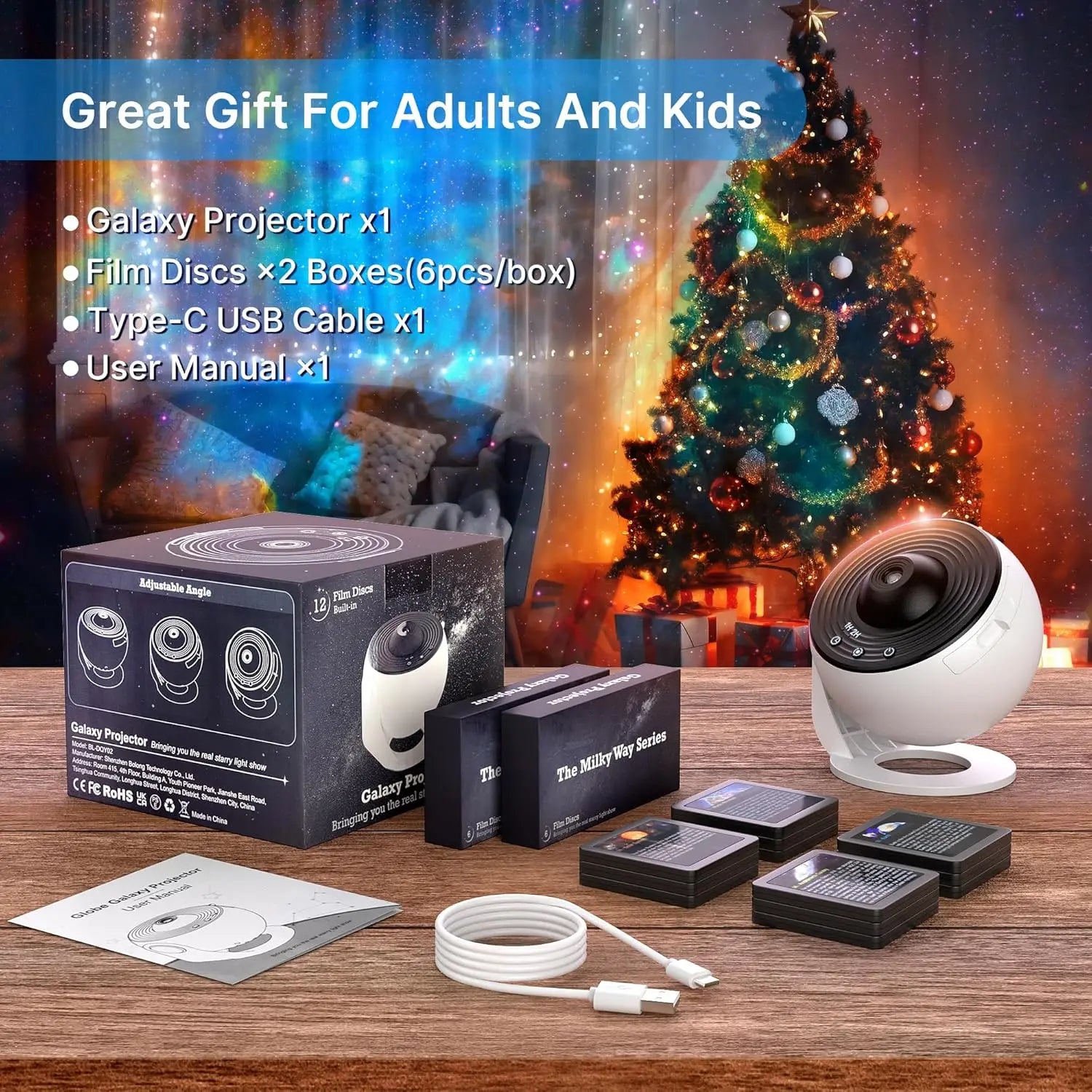 HD Galaxy Star Projector Night Light for Kids & Adults - 13 Films, 360° Rotation