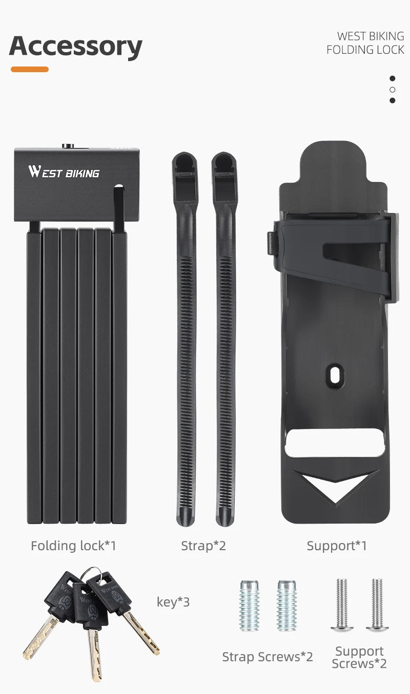 WEST BIKING Foldable Bike & Motorcycle Lock - Key & Password Security