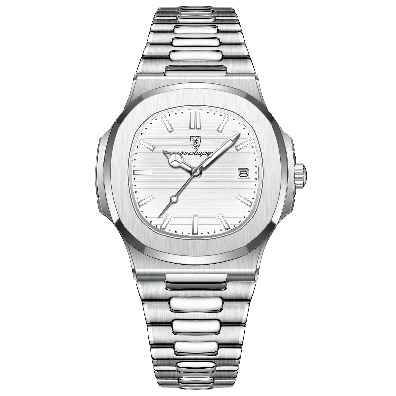 POEDAGAR Men's Square Luxury Quartz Watch - Waterproof, Luminous Date, Stainless Steel for Business & Sport