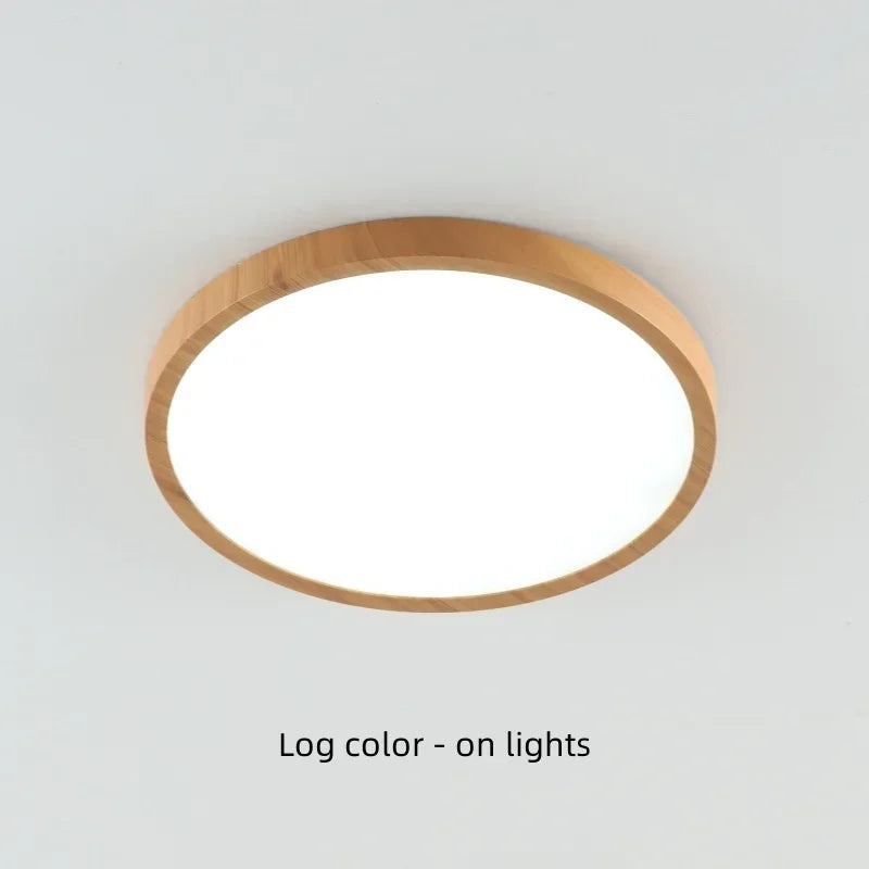 Modern Circular LED Ceiling Light - Ultrathin Wood Grain Walnut Decorative