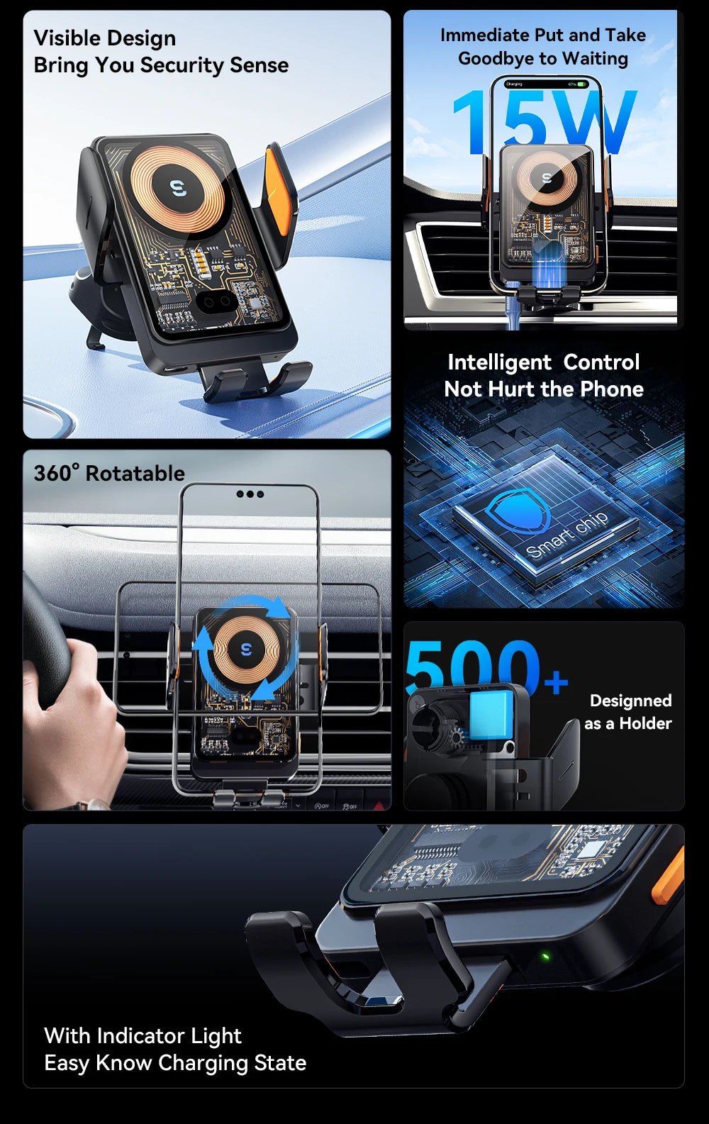 Essager 15W Qi Fast Wireless Car Charger & Phone Holder