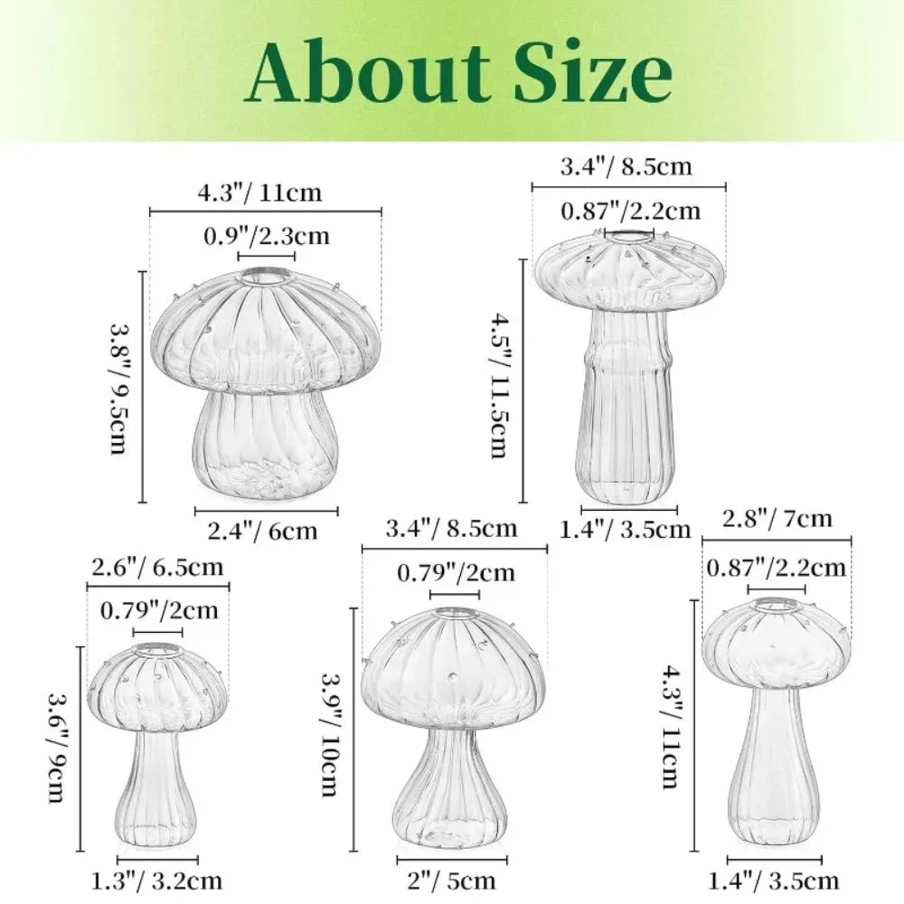Mushroom Glass Vase Set | Hydroponic Home Decor | Unique Plant Vases