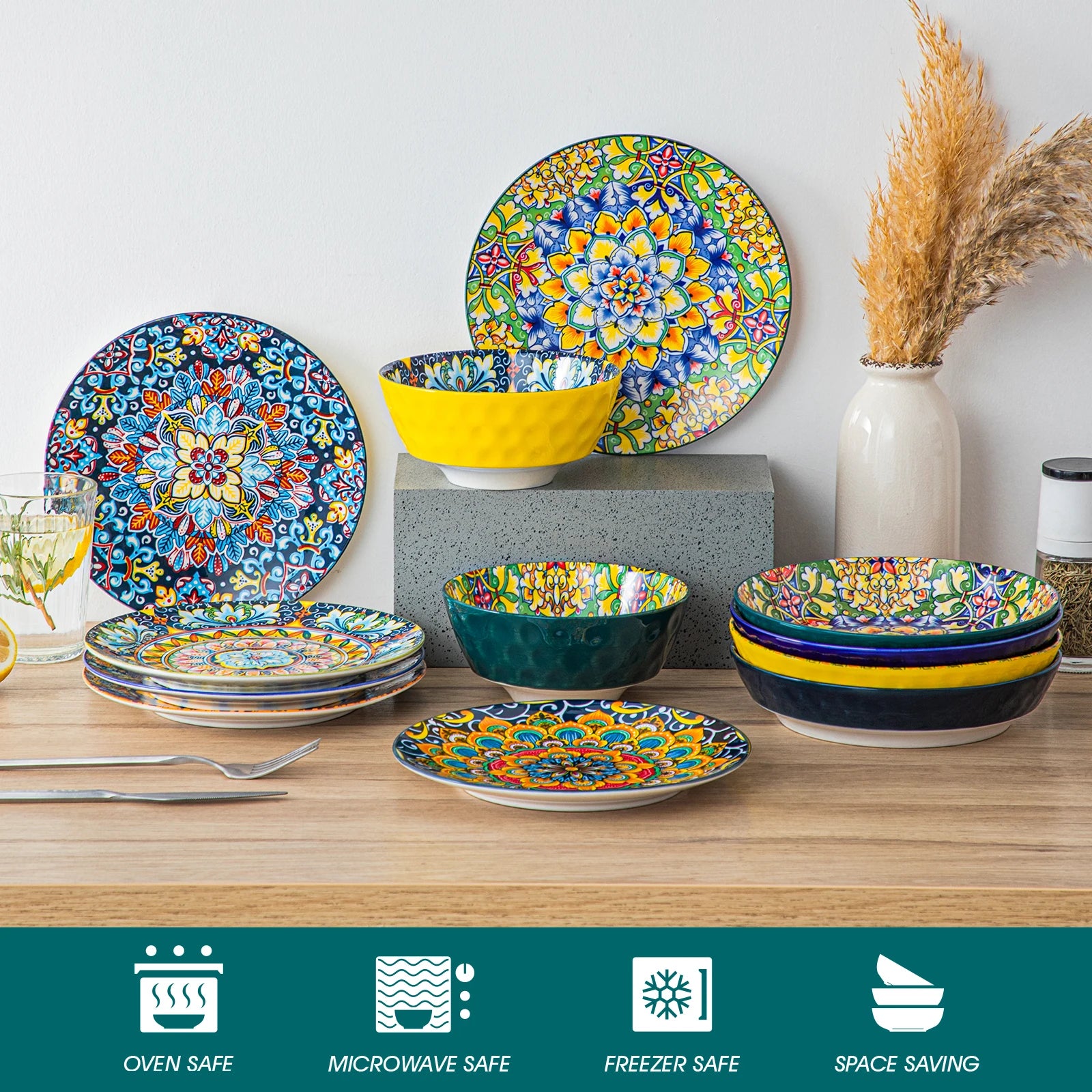 vancasso Bohemian Stoneware Dinnerware Set for 6 - Rustic Tableware