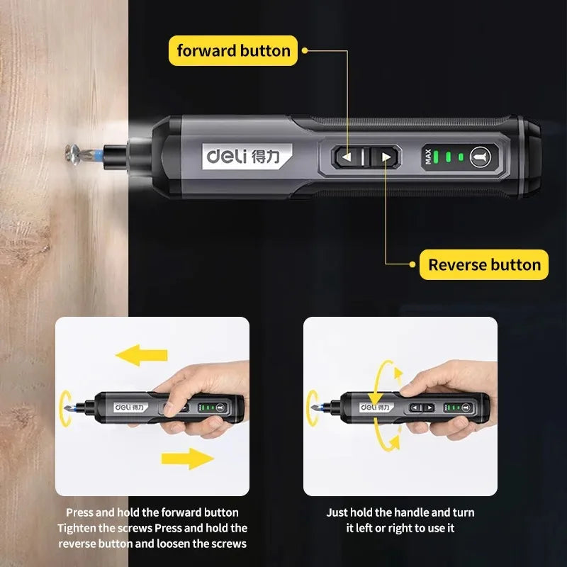 Deli Mini Electric Screwdriver Set - USB Rechargeable 2000mAh