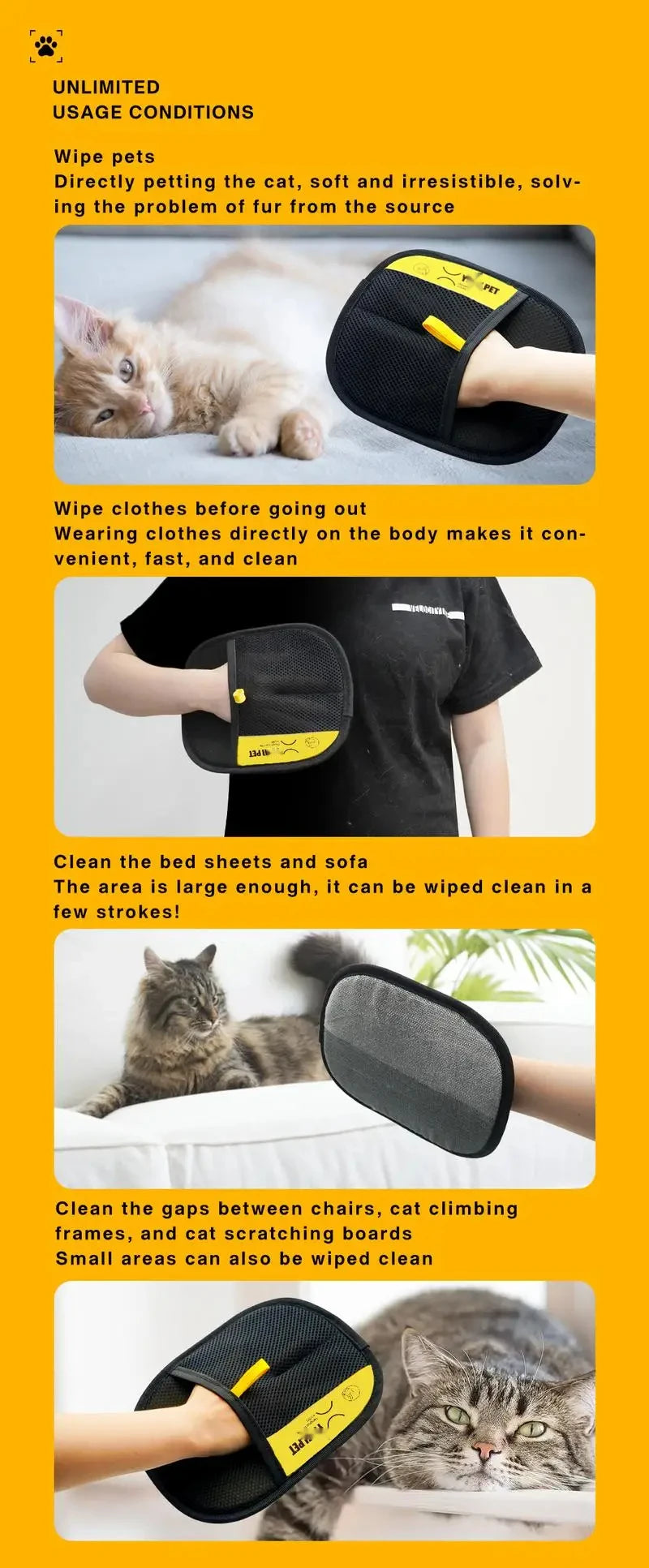 Pet Hair Removal Glove | Two-Way Electrostatic Brush for Cats, Dogs, Furniture & Clothes