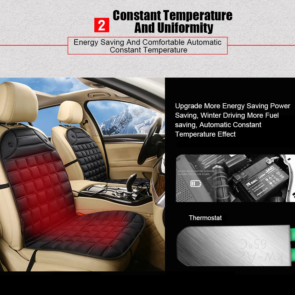 12V Universal Heated Car Seat Cushion Cover – Instant Winter Warmth