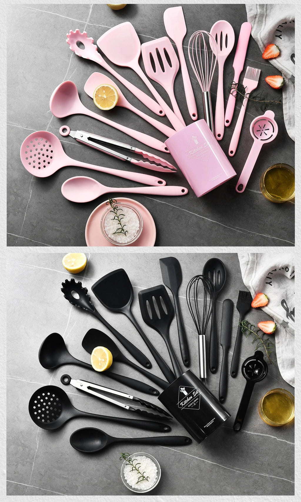 15-Piece Khaki Food Grade Silicone Kitchen Utensil Set