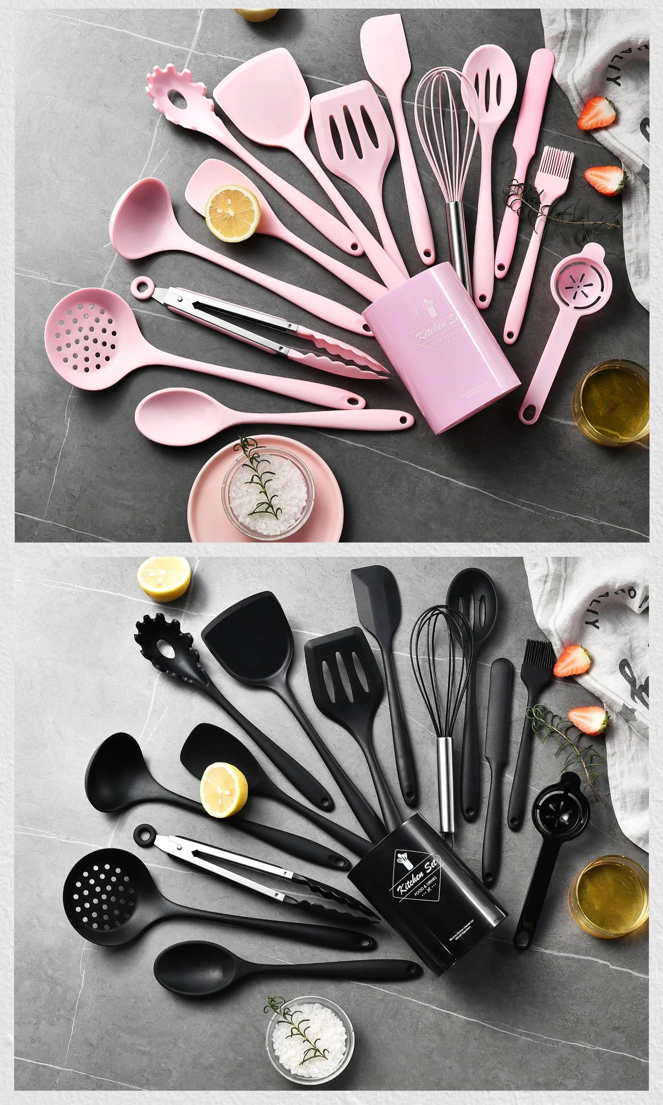 15-Piece Khaki Food Grade Silicone Kitchen Utensil Set