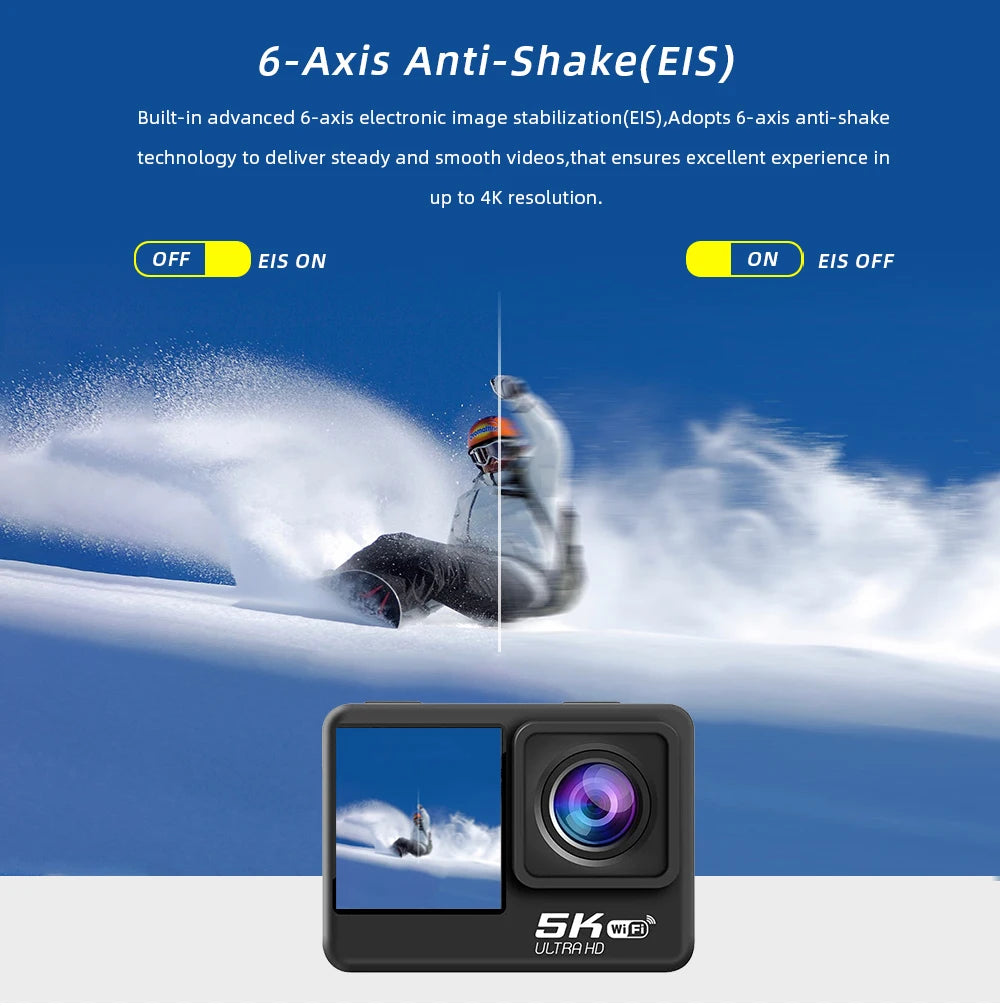 Sony IMX576 5K 4K 60FPS Waterproof 48MP Wi-Fi Action Camera for Adventure